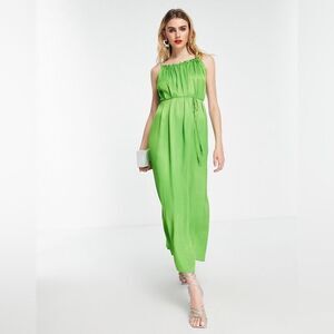 & Other Stories Lime Green Satin Maxi Dress – Size 4
